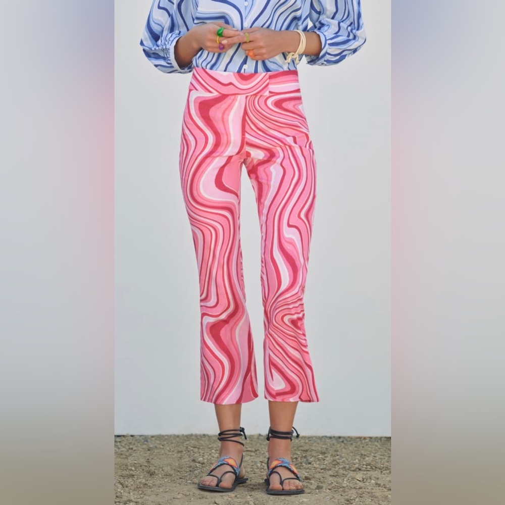 NEW Zara CROPPED LINEN BLEND PRINTED TROUSERS